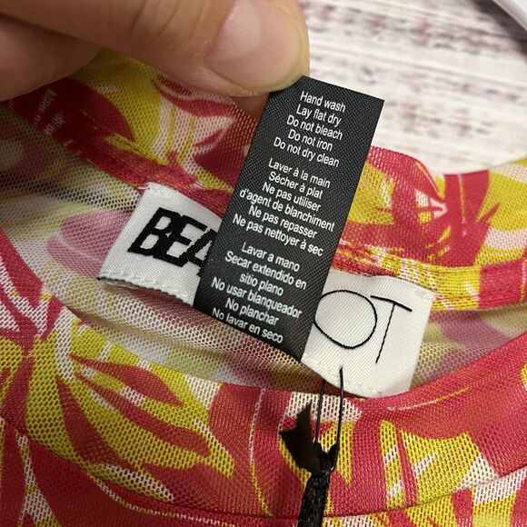 Beach Riot Kathleen Crop Top Floral Tropical Cover Up Pink Hawaiian Mesh NWT New - Picture 7 of 9